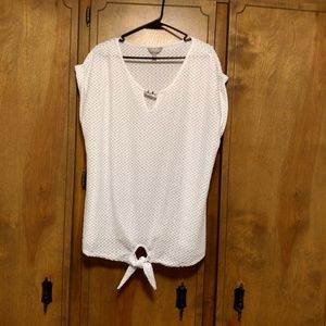 White blouse with tie at bottom